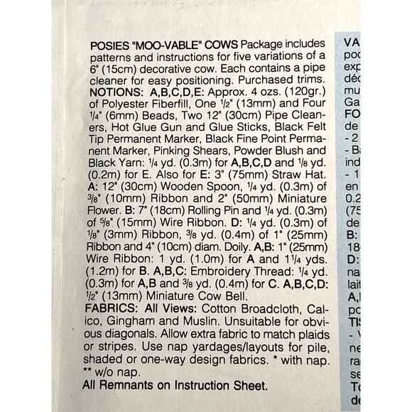 Butterick 3219 plush posies Moo-vable cows sewing pattern - Picture 4 of 5